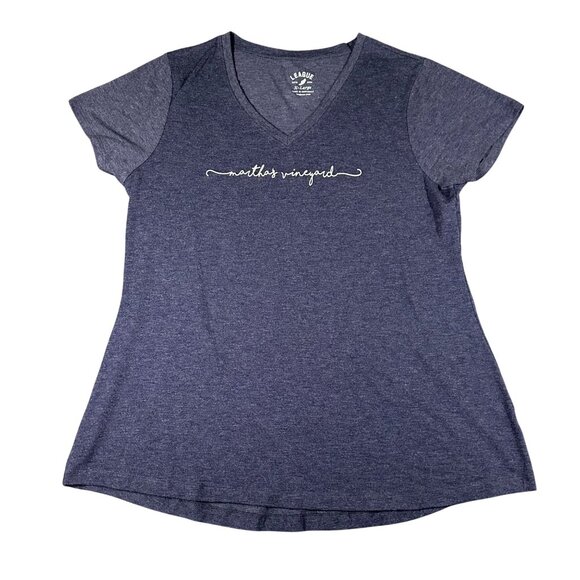 Marthas Vineyard Womens XL League Blue V-Neck Short Sleeve Script Font Tee T-shi - Picture 1 of 8